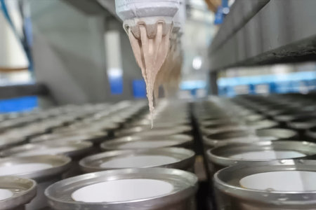 Ice cream on the conveyor at the ice cream factory. production process.の写真素材