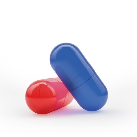 Blue and red pillsの写真素材