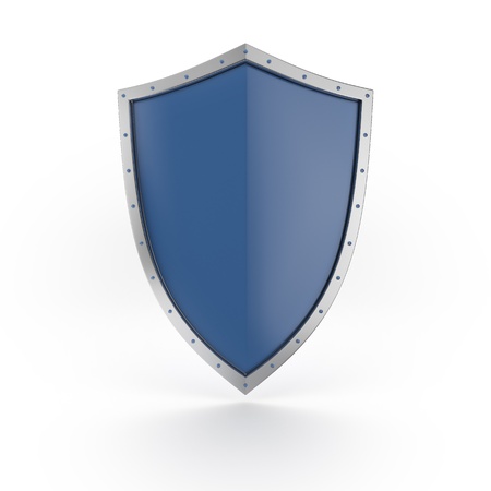 A blue shield with shiny silver borderの写真素材