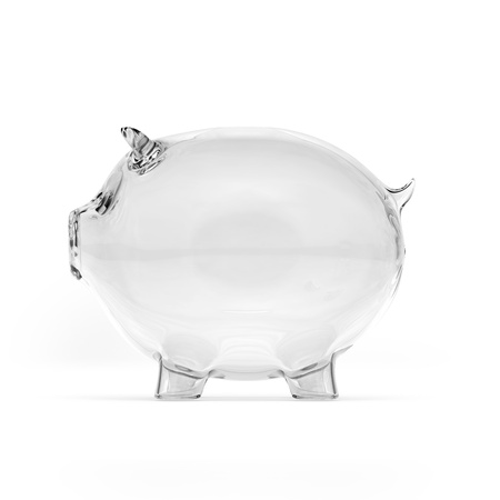 Empty glass piggy bank  Side viewの写真素材