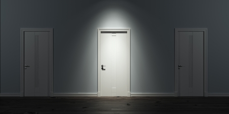 Illuminated door in rowの写真素材