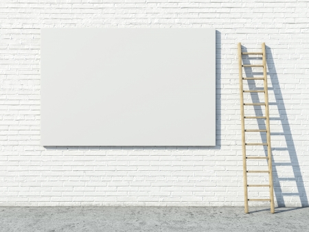 Blank street advertising billboard on brick wallの写真素材