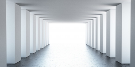 Empty white interior with columns and lightの写真素材