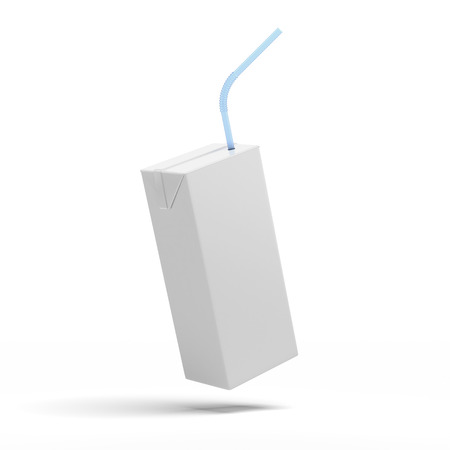 White packaging, box of juice, yogurt, milk isolated on a white backgroundの写真素材