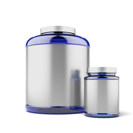 Two Jars for sport supplements  isolated on a white backgroundの写真素材