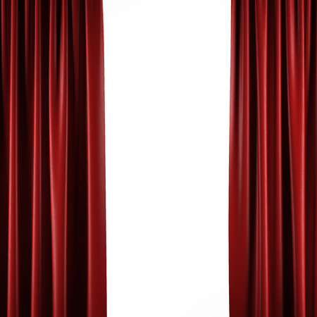 Red curtains isolated on a white backgroundの写真素材