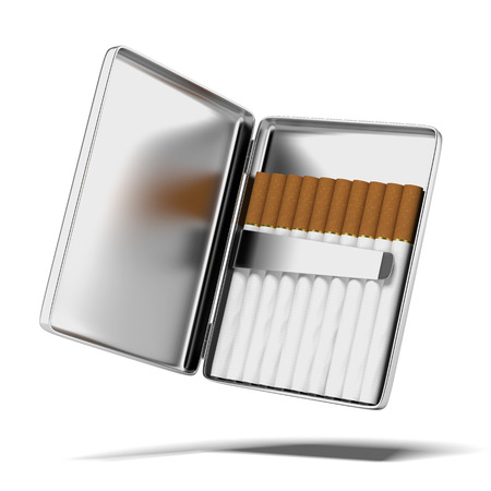 silver cigarette case isolated on a white backgroundの写真素材