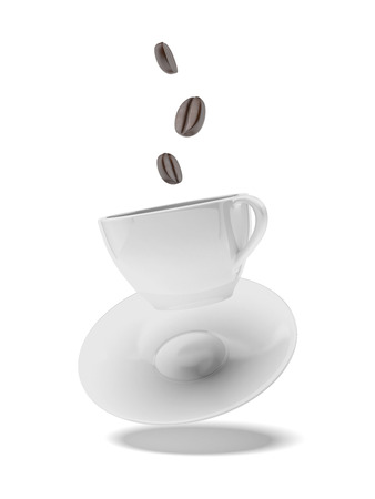 Coffee cup and beans isolated on a white backgroundの写真素材