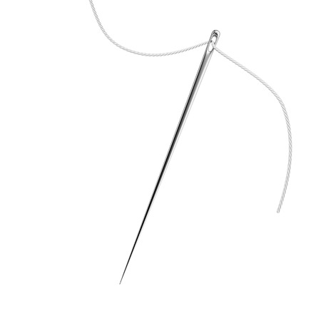 needle with thread isolated on a white backgroundの写真素材