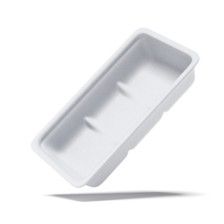 rectangle shape Styrofoam food tray isolated on a white backgroundの写真素材
