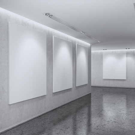 White Gallery Interior. 3d renderの写真素材