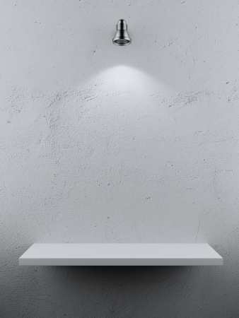 Empty Shelf spot light isolated on a white backgroundの写真素材
