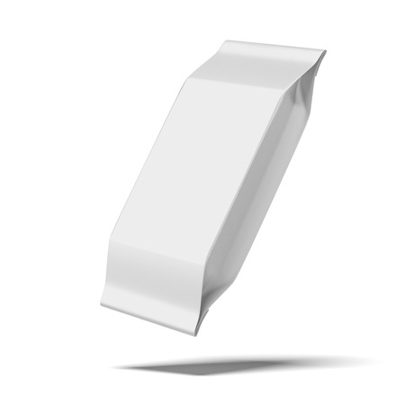 blank white food packaging isolated on a white backgroundの写真素材