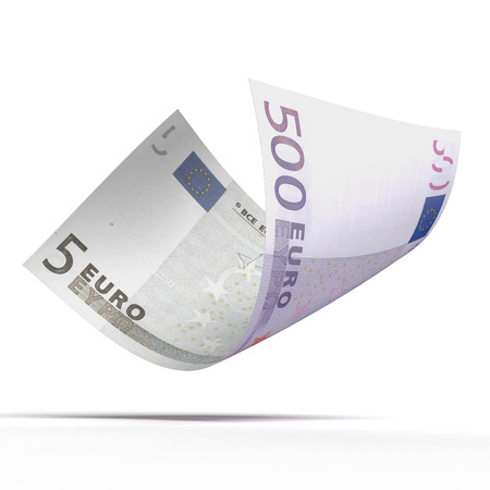 euro banknote  with different values isolated on a white backgroundの写真素材