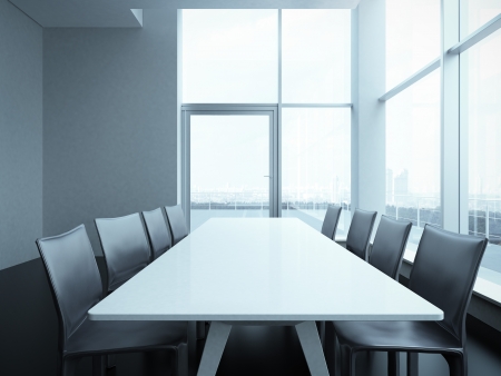 office interior with table and windows 3d renderの写真素材