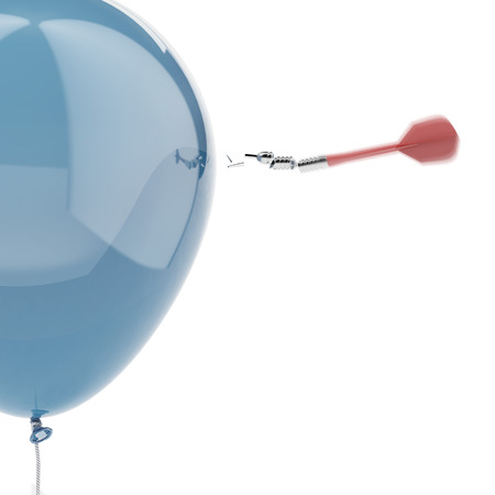 Strong balloon with broken dart isolated on a white backgroundの写真素材