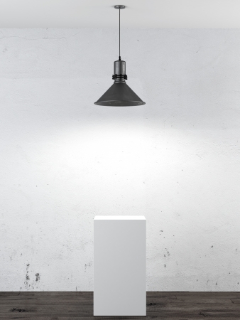 Interior with white stand  and ceiling lamp. 3d renderの写真素材