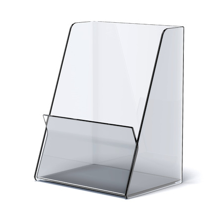 transparent holder for leaflets isolated on a white backgroundの写真素材