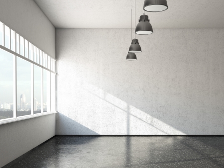 white loft room with windows. 3d renderの写真素材