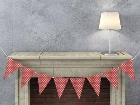 Fireplace Decoration with lamp. 3d renderの写真素材