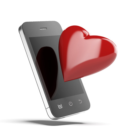 Phone With Red Heart isolated on a white background. 3d renderの写真素材