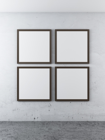 four frames on a concrete wall. 3d renderの写真素材