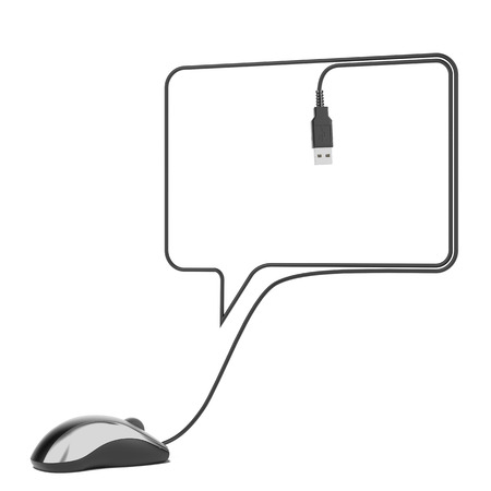 Black mouse and cable in the shape of speech bubble isolated on a white background.の写真素材
