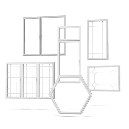 set of windows  isolated on a white . 3d renderの写真素材
