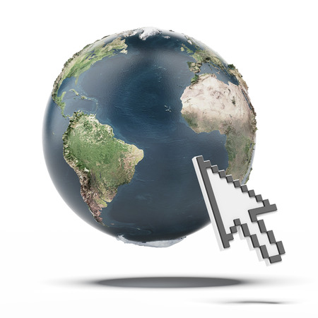 Cursor and Globe.  isolated on a white background. 3d renderの写真素材