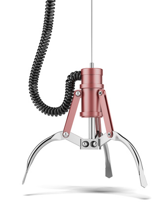 Red robotic claw isolated on a white background. 3d renderの写真素材