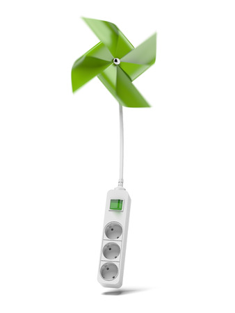 green pinwheel and energy plug  isolated on a white background. 3d renderの写真素材