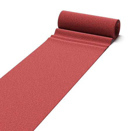 classic rolling red carpet  isolated on a white background. 3d renderの写真素材