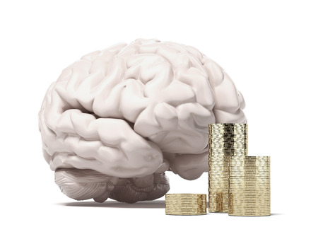 Photo pour brain and coins  isolated on a white background. 3d render - image libre de droit