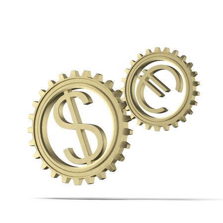 gears with dollar and euro symbols  isolated on a white background. 3d renderの写真素材