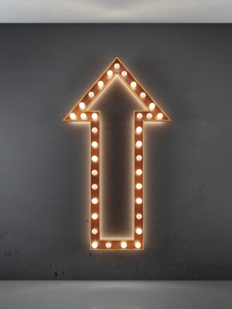 red arrow sign in interior. 3d renderの写真素材