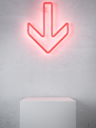 Red Neon arrow in interior. 3d renderの写真素材