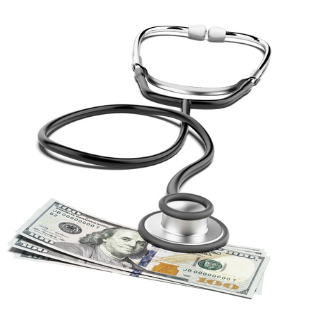 Stethoscope and money symbol isolated on a white . 3d renderの写真素材