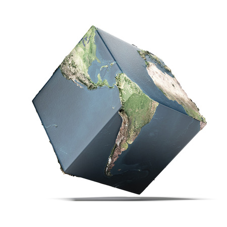 Earth cube isolated on a white . 3d renderの写真素材