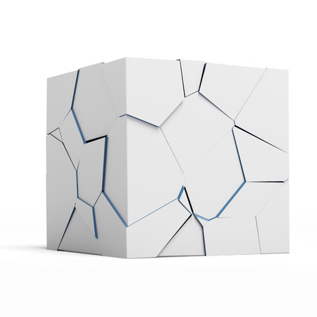 Broken cube  isolated on a white . 3d renderの写真素材