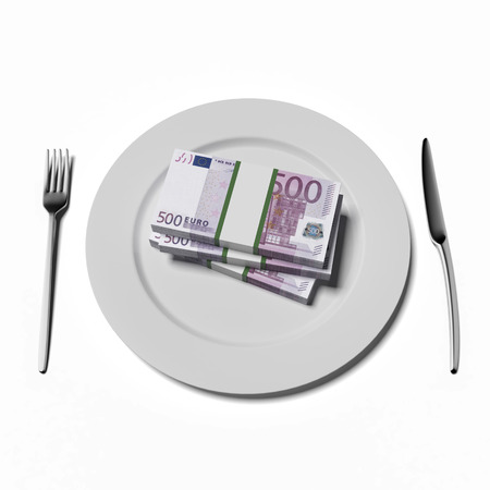 Euro on plate isolated on a white . 3d renderの写真素材