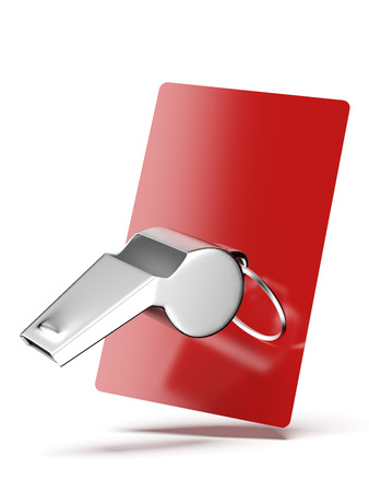 whistle and red card isolated on a white background. 3d renderの写真素材