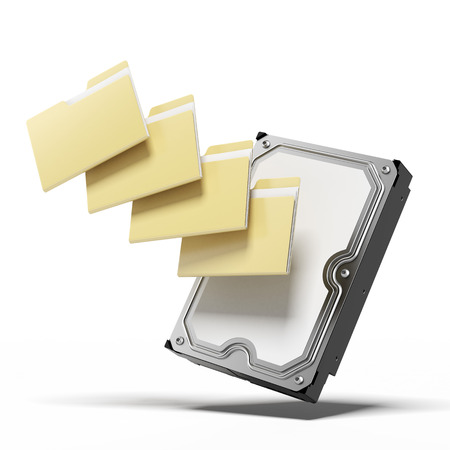 Hard disk and folders isolated on a white background. 3d renderの写真素材