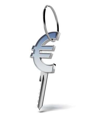 key with euro sign  isolated on a white background. 3d renderの写真素材