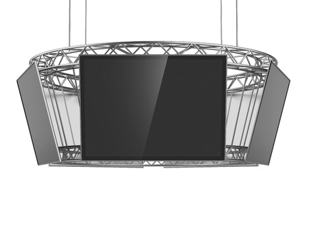 Circle exhibition stand with tv isolated on a white background. 3d renderの写真素材
