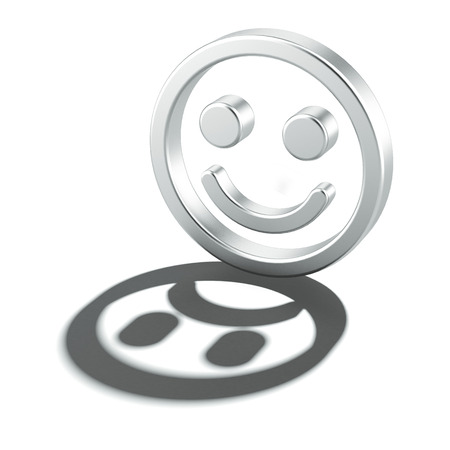 Cheerful smiley with sad shadow isolated on a white background. 3d renderの写真素材