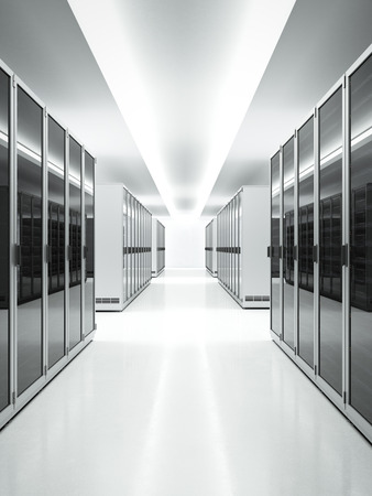 White interior of Data Center. 3d renderの写真素材
