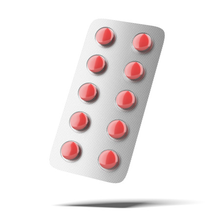 Round pills in a blister pack isolated on a white background. 3d renderの写真素材