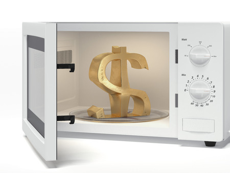 microwave with dollar sign isolated on a white background. 3d renderの写真素材