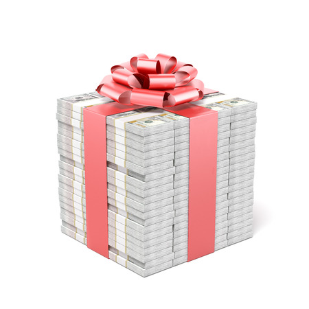 Money gift. Dollar bills isolated on a white background. 3d renderの写真素材