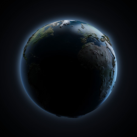 Planet earth with sunrise in space  isolated on a black background. 3d render